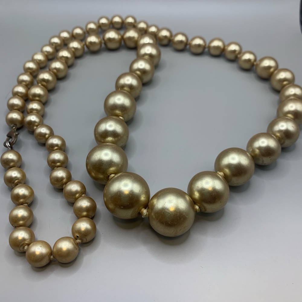 Vintage Knotted Graduated Faux Gold Pearl Necklace 16”